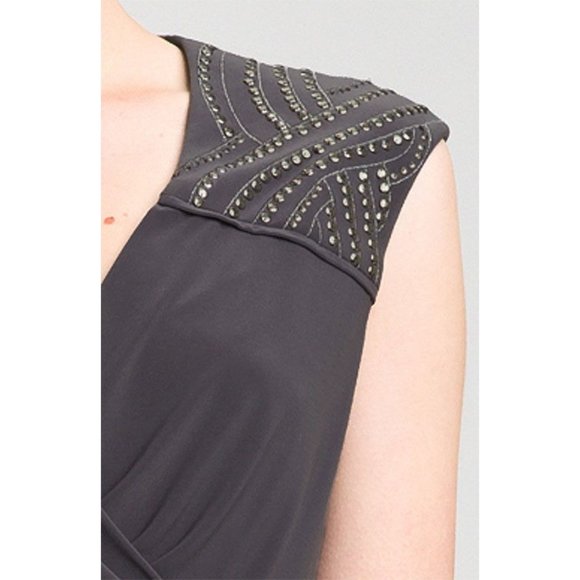 🆕 Adrianna Papell Sequin Studded Cap Sleeve Jersey Dress Gray 12P - Picture 3 of 9